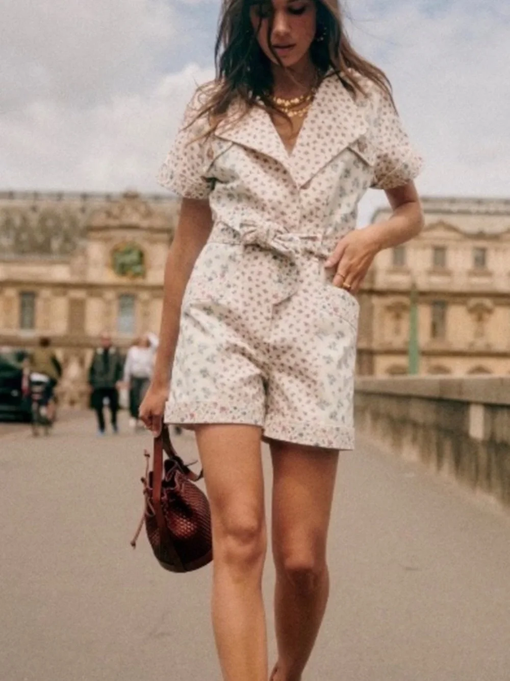New Sezane Gallipoli Floral Denim Romper in Size 38 (6) - Picture 3 of 6